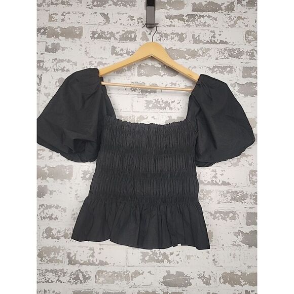 ASTR the‎ Label Savina Bubble Sleeve Top Size Small Black Crop Ruffle Smocked